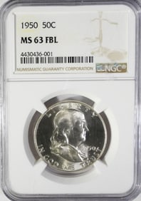 1950 FRANKLIN HALF NGC MS63 FBL