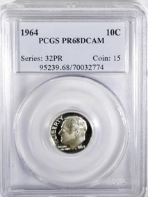 1964 ROOSEVELT DIME PCGS PR68 DCAM