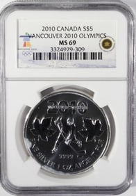 2010 CANADA S$5 MS 69 HOCKEY