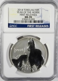 2014 TOKELAU S$5 YEAR OF THE HORSE MS70