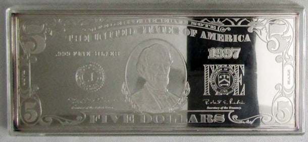 1997 .999 $5 DOLLAR 4 OZ SILVER BAR