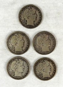 (5) Diff. BARBER HALF DOLLARS - FULL RIM