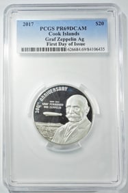 2017 COOK ISLANDS $20 PCGS PR-69 DCAM