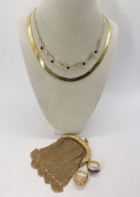 MINI FLAPPER PURSE, NECKLACES & RINGS
