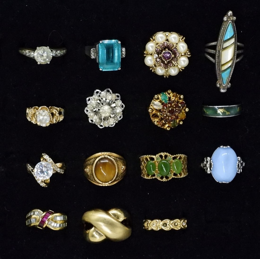 (15) FASHION GEMSTONE RINGS: 15 GOLD & SILVER TONE FASHION GEMSTONE RINGS