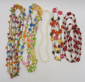 (5) BEADED NECKLACES, FUN COLORS