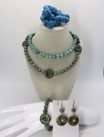 TURQUOISE & JASPER SET, NECKLACE & STRAND