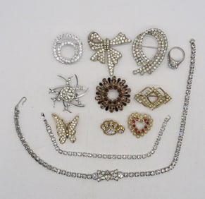 (12) PIECE RHINESTONE PINS / NECKLACE
