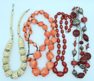 (4) CHUNKY VTG PLASTIC/BONE NECKLACES