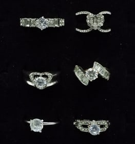 (6) BRIDAL STYLE COSTUME RINGS