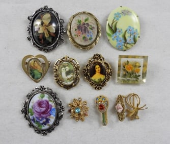 WHIMSY FLORAL VTG BROOCHES (12)