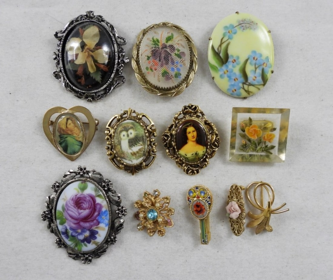 WHIMSY FLORAL VTG BROOCHES (12) (1 of 2)
