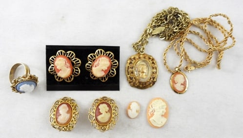 CAMEO EARRINGS, RING AND PENDANTS