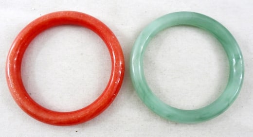 (2) JADE STYLE BANGLE BRACELETS