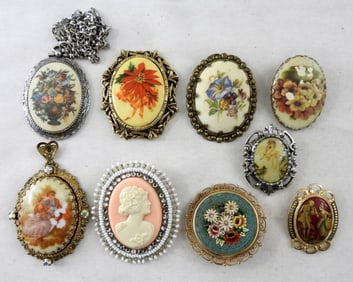 (9) BROOCH AND PENDANT ASSORTED LOT