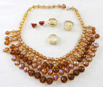 ORANGE TONE EARRINGS & NECKLACE SET