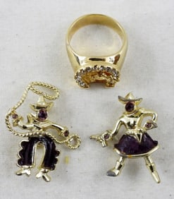 WESTERN COWBOY BROOCH AND RING SET