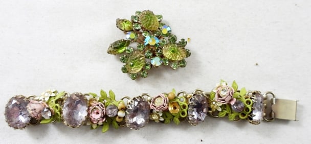 VINTAGE FLORAL BRACELET & BROOCH