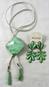 NATURAL STONE BOLO TIE & DANGLE EARRINGS