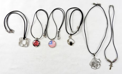 (6) LEATHER CORD NECKLACES