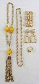 GOLD TONE NECKLACE, EARRINGS, RING MIX