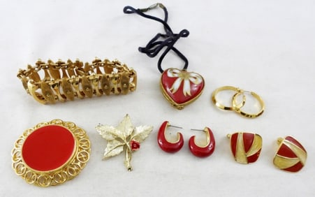PRETTY RED & GOLD JEWELRY SET (7)