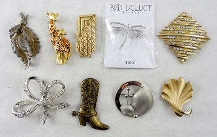 (9) GOLD & SILVER TONE BROOCH LOT