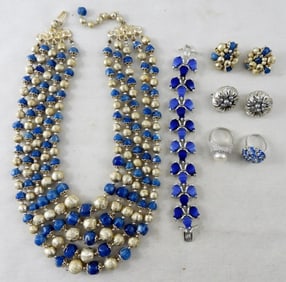 (6) VTG BLUE FASHION JEWELRY