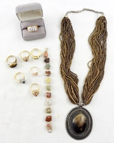 MIXED LOT- RINGS, NECKLACE, BRACELET