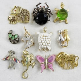 11 VTG ANIMAL BROOCH LOT