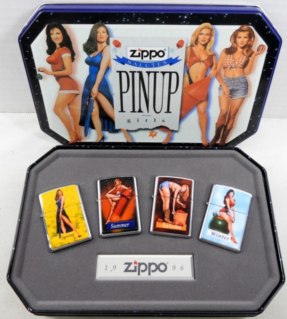 1996 UNFIRED ZIPPO PINUP GIRLS THE 4 SEASON SET: 1996 UNFIRED, IN TIN BOX, COMES WITH CLEAN RAG
