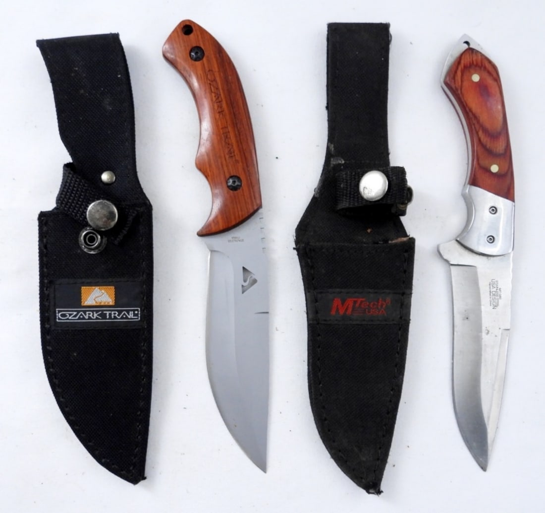 OZARK TRAIL & USA DESIGN KNIFE LOT: 9 1/2" & 9" LONG with SHEATHS - PRE OWNED