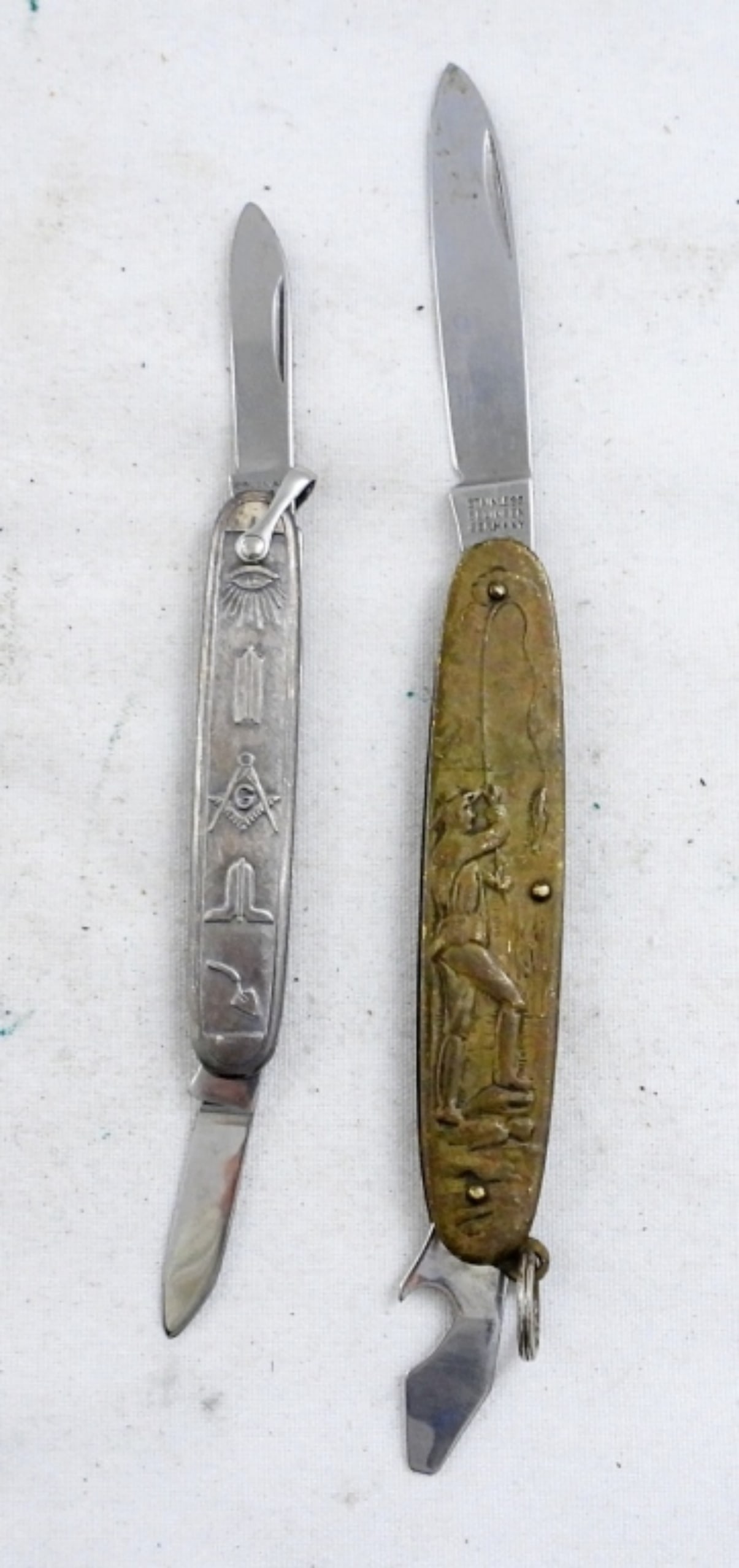 (2) MASONIC & FISHING POCKET KNIFE LOT: BOTH in NICE CONDITION