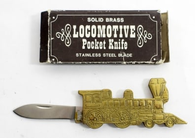 (1) VINTAGE SOLID BRASS LOCOMOTIVE KNIFE