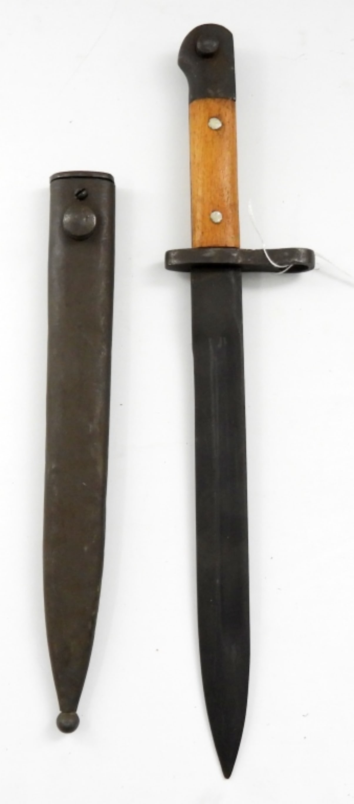 USA STAMPED BAYONET w/SCABBARD: WOOD HANDLE APPROX 14 1/2" LONG TOTAL - NICE CONDITION