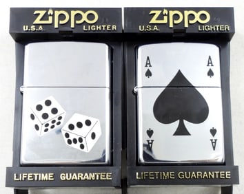(2) 1996 SEALED DICE AND ACE ZIPPO LIGHTERS