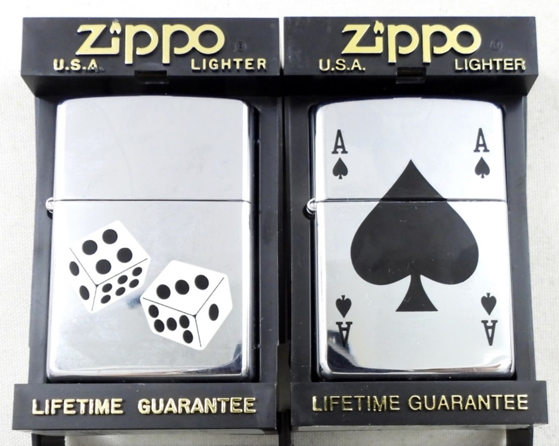 (2) 1996 SEALED DICE AND ACE ZIPPO LIGHTERS: BOTH SEALED IN ZIPPO BOXES, 1- DICE AND 1- ACE LIGHTER