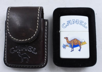 1995 WHITE CAMEL & LEATHER ZIPPO BAG