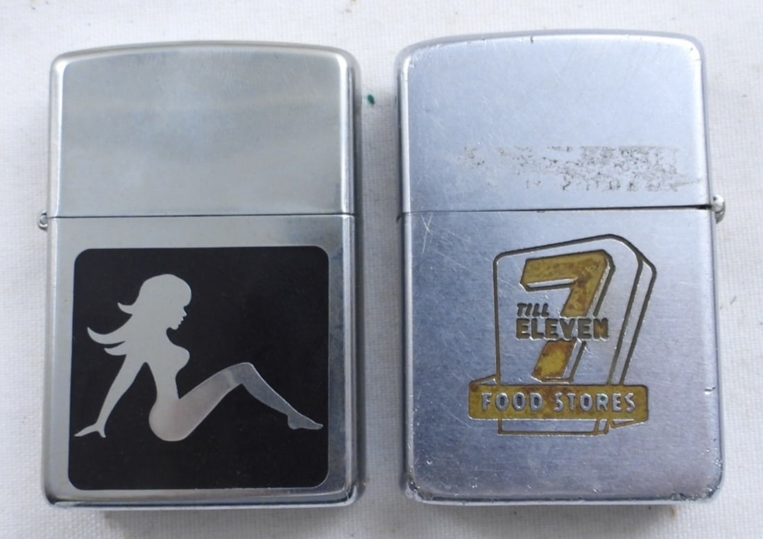 1958 7 TILL 11 & 1993 TRUCKER GIRL ZIPPO: 1958 7 TIL ELEVEN ZIPPO, FIRED. 1993 TRUCKER GIRL ZIPPO, SEALED.