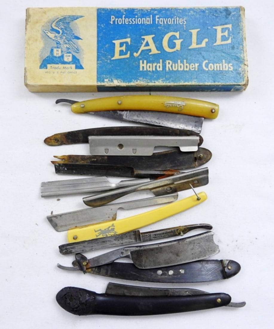 BOX OF VINTAGE RAZORS & PARTS (1 of 1)