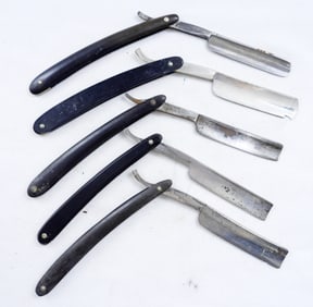(5) VINTAGE BLACK HANDLE RAZORS