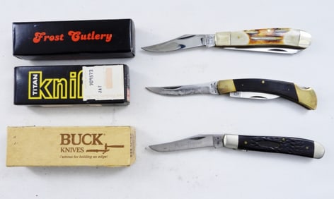 3 POCKET KNIFE LOT (TITAN, FROST, BUCK)