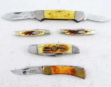 (5) BONE HANDLED POCKET KNIVES