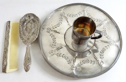 VINTAGE SILVER PLATED LOT - TRAY / CUP