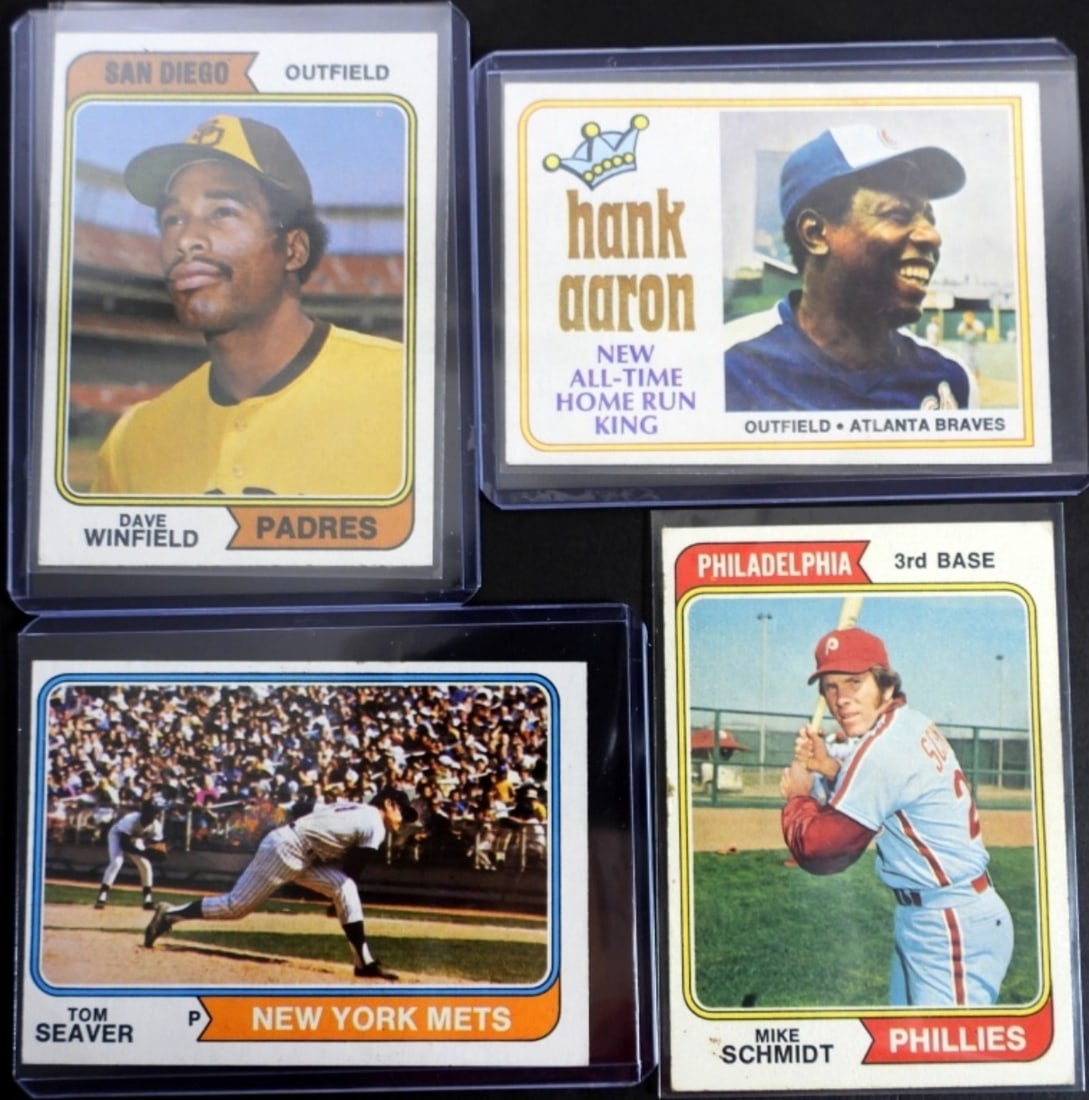 (4) 1974 TOPPS STAR / ROOKIES - WINFIELD: #456 ROOKIE EX, #80 SEAVER EM/NM, #1 AARON EX/EM, #283 SCHMIDT VG