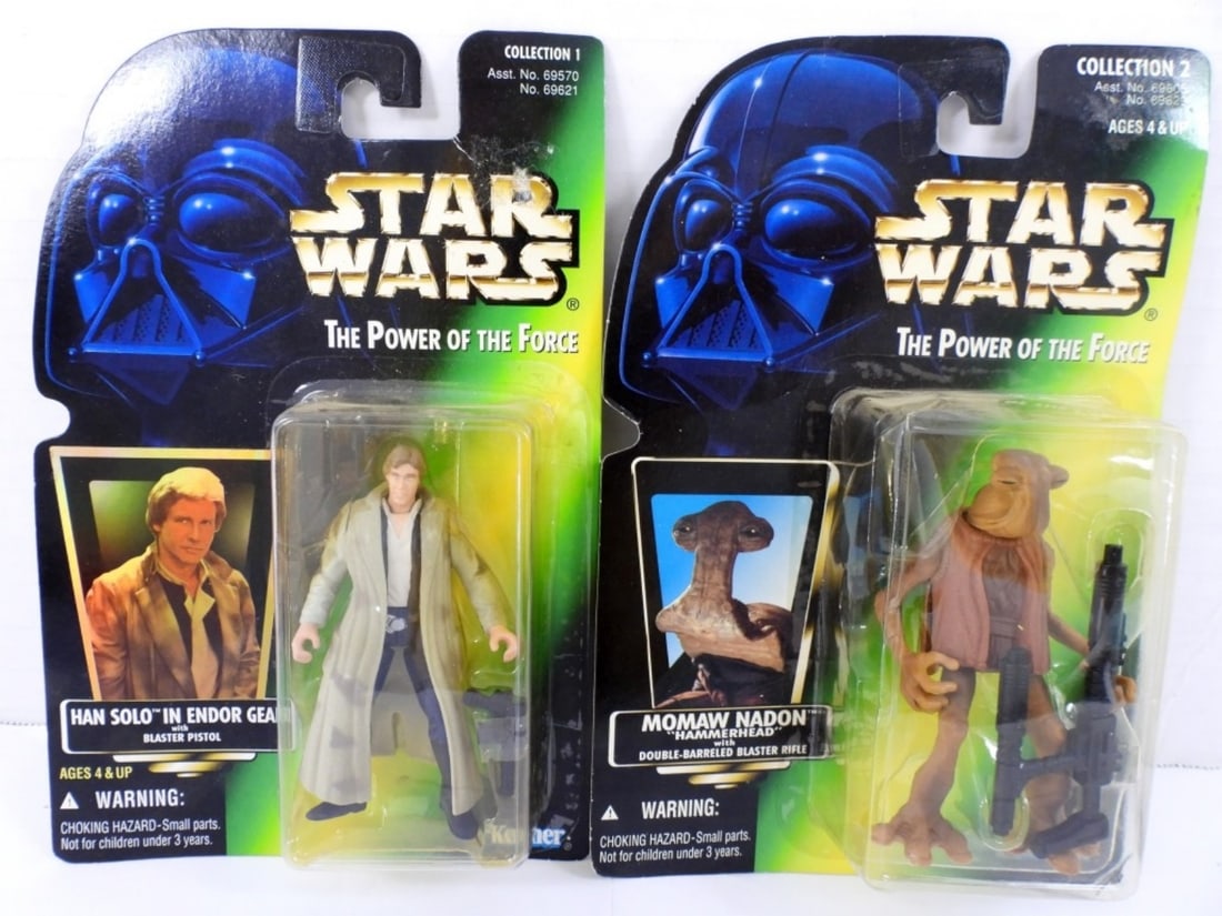 (2)1996 STAR WARS FIGURINES,HAN SOLO &: (2) KENNER 1996 STAR WARS THE POWER OF THE FORCE FIGURINES, HANS SOLO & MOMAW NADON