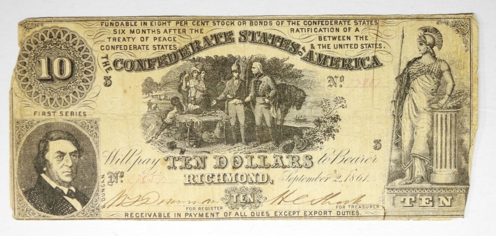 1861 $10 CONFEDERATE STATES OF AMERICA: 1861 $10 CONFEDERATE STATES OF AMERICA