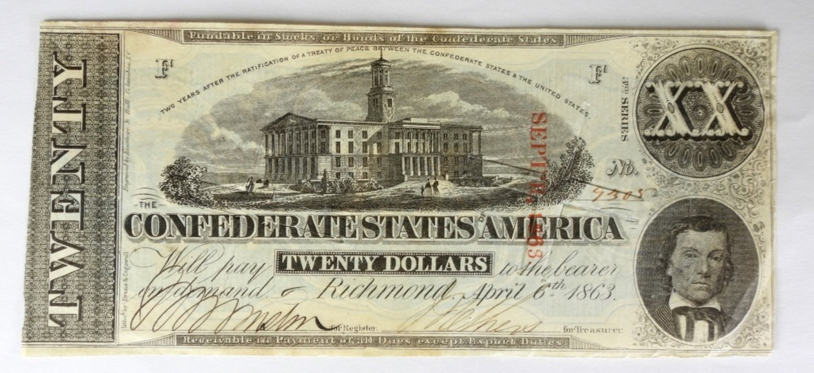 1863 $20 CONFEDERATE STATES OF AMERICA: 1863 $20 CONFEDERATE STATES OF AMERICA