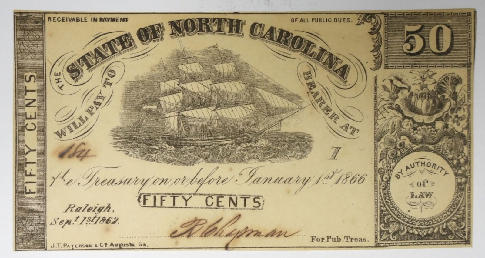 50c NORTH CAROLINA OBSOLETE NOTE (1 of 2)