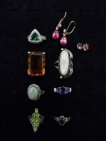 (9) 925 GEMSTONE RINGS & EARRINGS